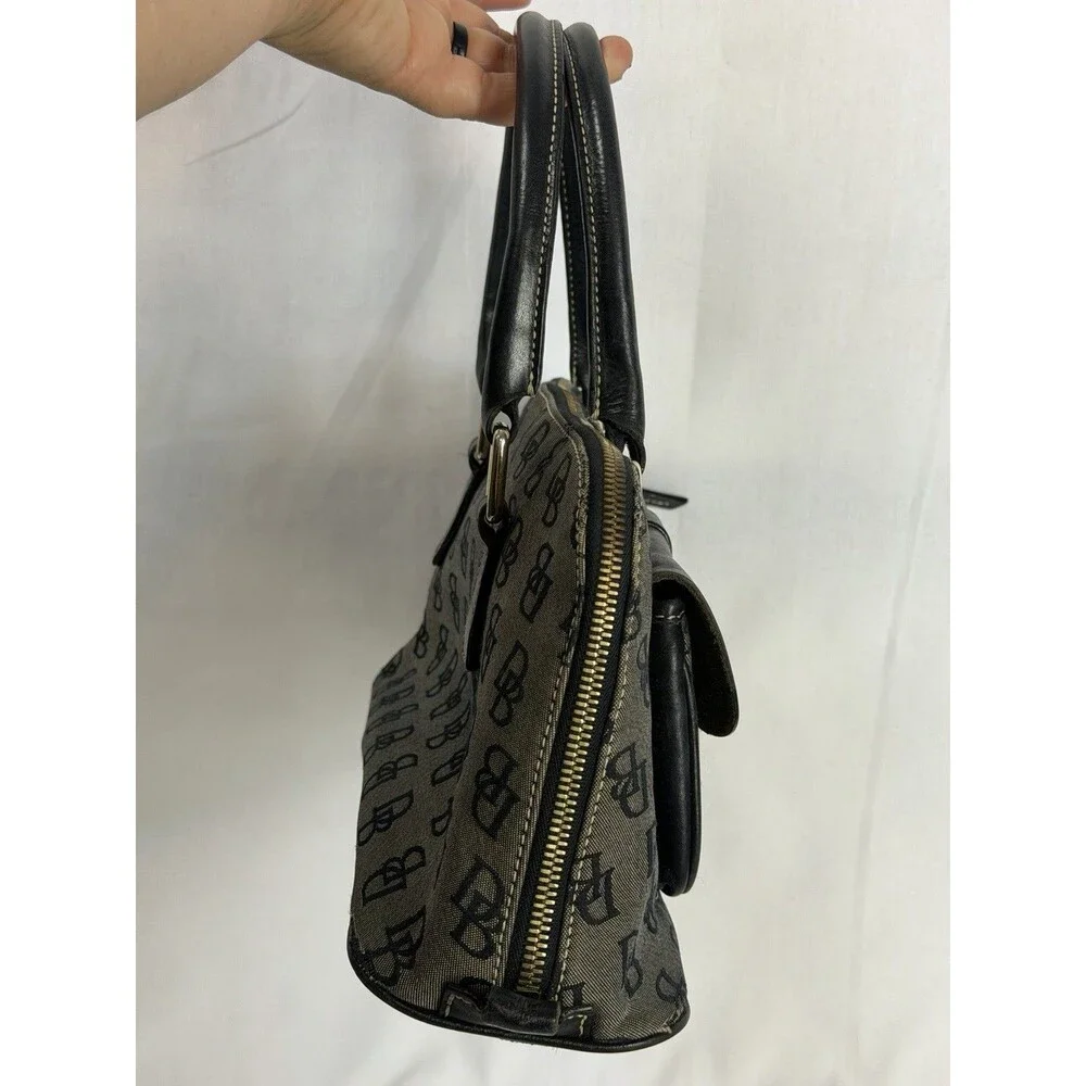 Vintage Dooney & Bourke Mini Bag Black & Gray Monogram DB Black Leather - Picture 4 of 16